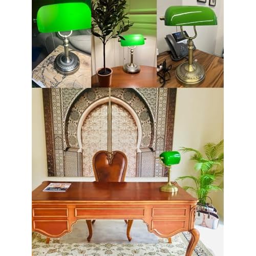 Newrays Green Glass Bankers Desk Lamp with Pull Chain Switch Plug in Fixture