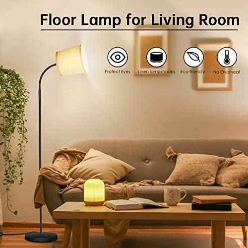 LED Floor Lamp, Standing Lamp for Living Room with Linen Lamp Shade,Adjustable Gooseneck Modern Reading Light,Floor Lamps for Bedroom,Office,Farmhouse,12W LED Bulb Included