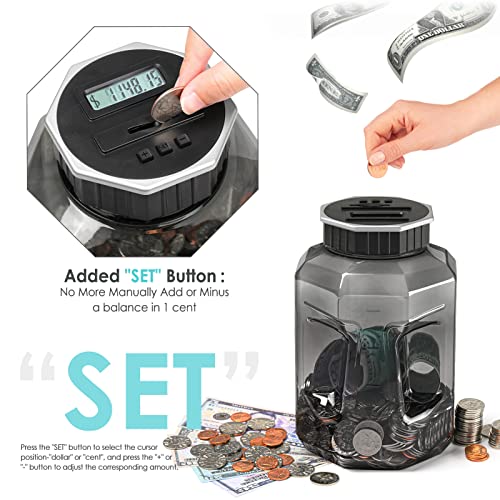 X-Large Piggy Bank for Adults Kids, Vcertcpl Digital Coin Counting Bank with LCD Counter, 2.4L Capacity, Great Coin Counter Bank Money Counting Jar with Total Amount Displayed, Bank for All US Coins