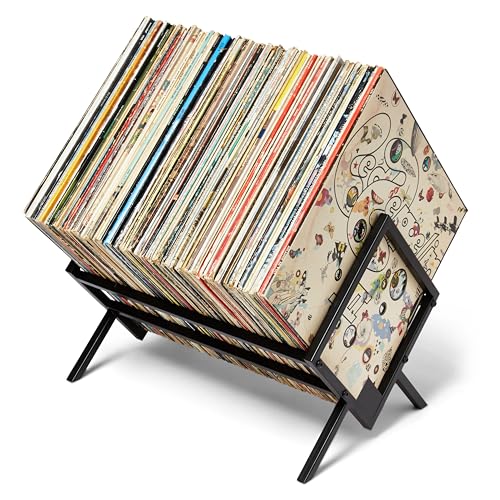 MODERN VINYL Record Storage Racks - Easy Assembly Vinyl Record Holder Stand 100 Lps | Sleek Matte Black LP Holder Stand | Multiuse Vinyl Storage Rack | Storage Rack for Books Magazines Files