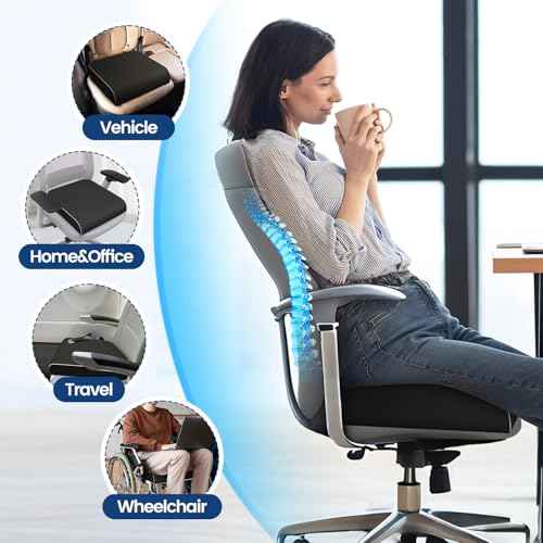 Seat Cushion for Tailbone Pain Relief, Office Chair Cushion, Memory Foam Large Chair Cushion with Non-Slip Cover for Soft Support at Office Chair, Car Seat, Airplane Black/Large