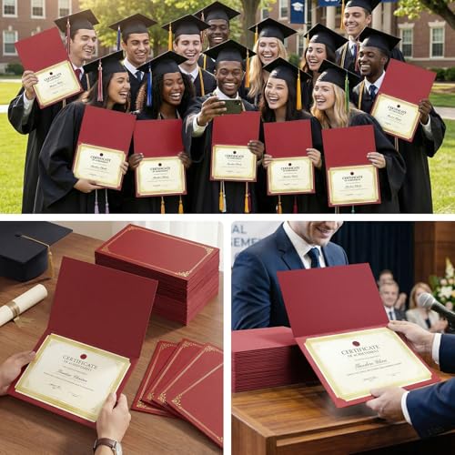 SUNEE 30 Packs Burgundy Certificate Holders with Gold Foil Border, 8.5x11 Letter Size