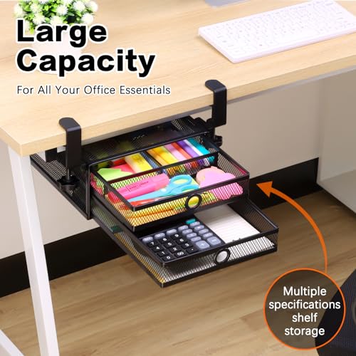 ROSYLINE Black 2-Tier Under Desk & Desktop Drawer Organizer - Large Capacity