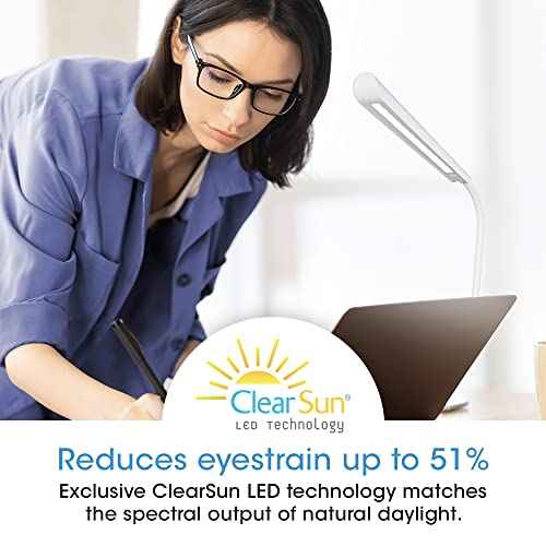 OttLite Power-Up LED Desk Lamp with Wireless Qi Charging & USB Charging Port, with ClearSun LED Technology - Flexible Neck, 3 Brightness Settings, Reduces Eyestrain - Task Lamp for Office & Dorms