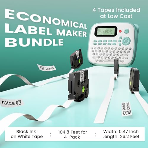 Green Label Maker Machine with 4 Waterproof Tapes - D210S Labeler for Home & Office