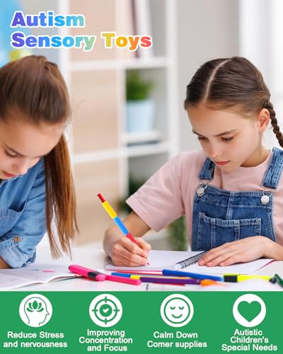LESONG 24 Pack Colorful Textured Silicone Fidget Pencil Grips for Sensory & Stress Relief