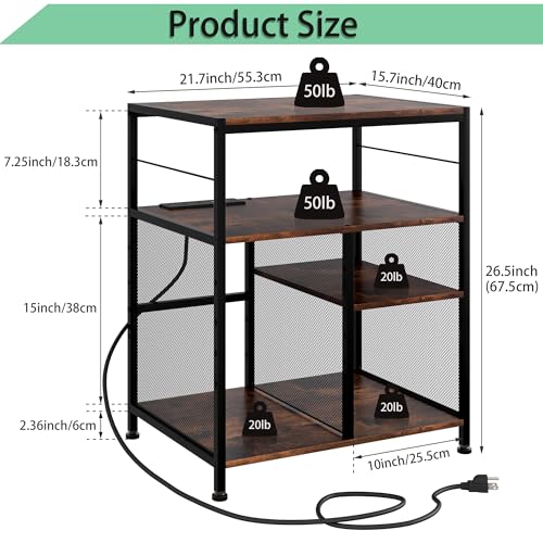 TQVAI Large Printer Stand 4 Tier Adjustable Heavy Duty 3D Printer Table with Storage & Power Outlet for Home Office Heat Press Stand, Black/Antique