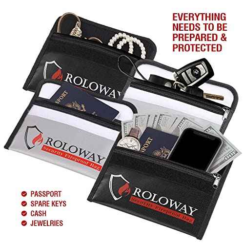 ROLOWAY Small Fireproof Bag (5 x 8 inches), Non-itchy Fireproof Money Bag for Cash, Valuables, Passport, Currency & Keys (2-Pack)