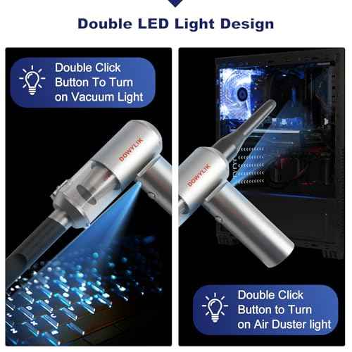 Compressed Air Duster, 150,000RPM Compressed Air with LED, 2-in-1 Mini Vacuum, Electric Air Duster for PC Cleanning Kit, Canned Air Duster for Computers-Air Blower for Electronics with Case