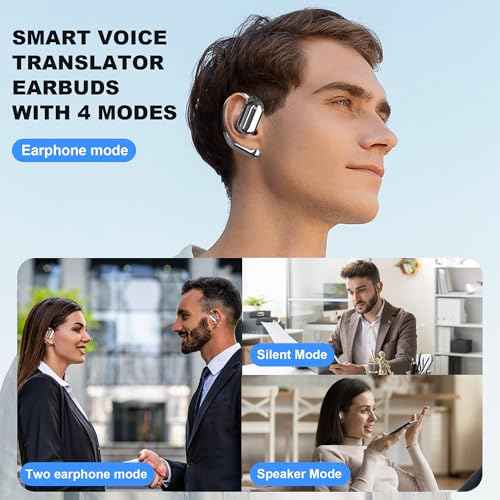 AI Translation Earbuds Real Time, 144 Language Translator Earbud, Audifonos Traductores Ingl?s Espa?ol, 3-in-1 Translator Device, Bluetooth 5.4 Ear Buds for Business Learning with Charging Case, Black