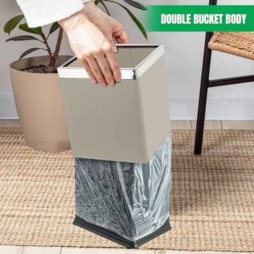 Invisi-Overlap' Open Top Metal Trash Can, Small Office Wastebasket, Modern Home D?cor, Rectangle Shape (Light Gray)