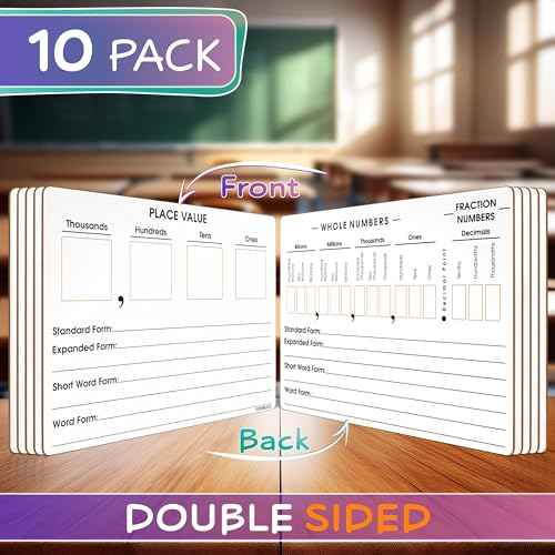 SCRIBBLEDO 10 Pack Place Value Board 9" x 12" Double Sided Dry Erase Boards for Kids for Teaching Place Values from Billions to Decimal Numbers Math Manipulative Lapboard for Teachers School Classroom