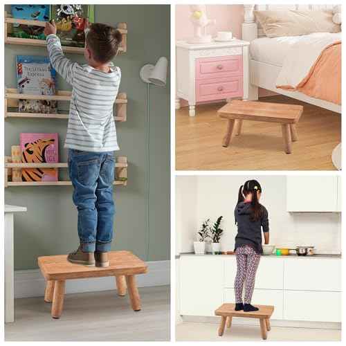 Wooden Step Stool for Adults Seniors, Anti-Slip One Step Stools, Heavy Duty Stepping Stools Kitchen Step Stool with 500lbs Capacity for Office, Bedroom, Kitchen, Bathroom