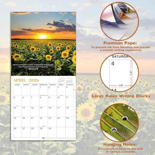 2026 Calendar - Bible Verse Wall Calendar 2026, Jan 2026 - Dec 2026, 12" x 24" (Open), 12 Monthly Calendar, Hanging Holes, Large Blocks & Holidays - Nature's Beauty with Inspiring Bible Quotes
