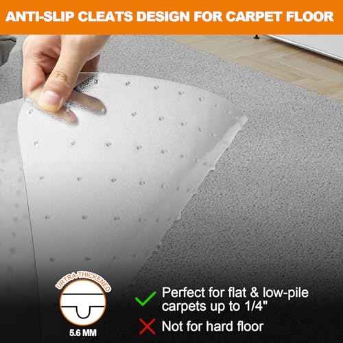 Thickened Chair Mat for Carpet- Low Pile Carpet Protector for Office Computer Desk Chair. Heavy Duty Desk Chair Mat for Carpeted Floors. Clear. (with Lip, 47.5"X35.5"X0.15¡°)