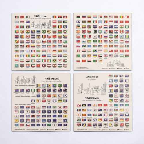 World Flags Wooden Markers (346 Pieces) Adhesive Back Thumb Tacks map Push pins - for Bulletin Board, Wooden map, Office