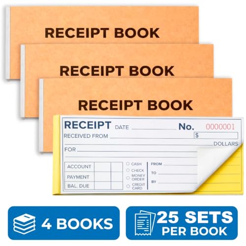 Rental Receipt Book Set — 4 Books, 100 Carbonless Receipts, Spiral Bound
