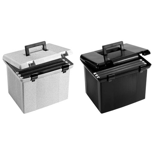 Pendaflex Portable File Boxes with File Rails and Hanging Folders (Black and Granite)