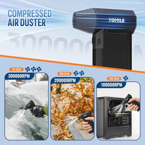 Electric air Duster - 300000RPM Brushless 3 Speeds Turbo Fan JetFan, 10500mAh Battery Compressed Air Duster Cordless Dust Blower Air Blower for Computer Keyboard,Outdoors,Car,Home