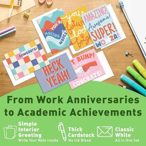 Sweetzer & Orange S&O Fun Congratulations Cards with Envelopes - Pack of 24 Colorful Encouragement Notes with covers - Appreciation, Recognition Cards for Coworkers - Boxed Compliment notes-