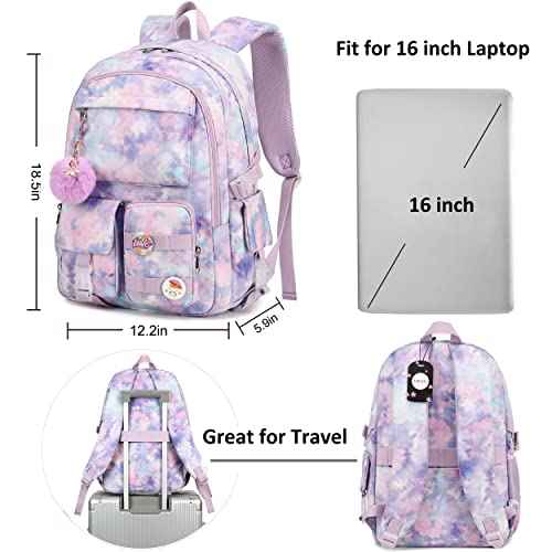 Hidds Laptop Backpacks 16 Inch School Bag College Backpack Anti Theft Travel Casual Daypack Bags Cute Bookbags Large Colorfull Carry on Back Pack for Teens Girls Women Students (Tie-Dye Purple)