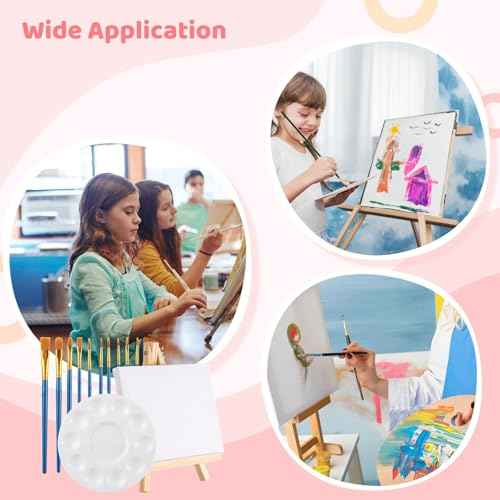 12 Sets Painting Set, Painting Supplies Kit, Wood Easels Canvases Paintbrushes Palettes Set, Professional Painting Set with 10 Style Paintbrushes, Art Supplies for Little Ones, Students