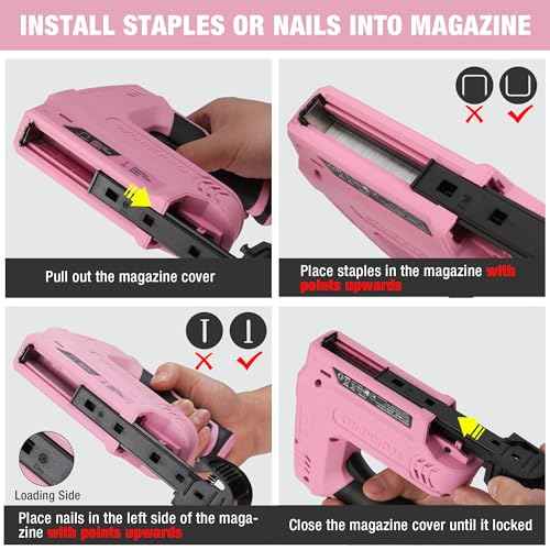 WORKPRO Electric Staple Gun, 2-in-1 Brad Nailer Electric with 2000PCS Staples Nails & USB Charger, 3.6V Staple Gun for Upholstering, Crafts, Carpentry, DIY, Pink Ribbon