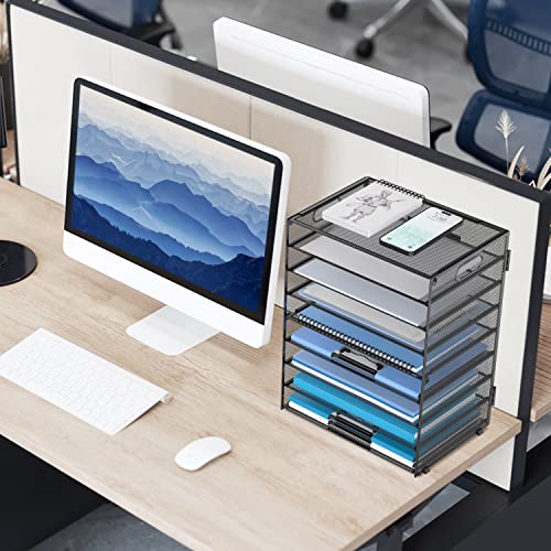 DALTACK Black 9-Tier Metal Mesh Desk Organizer with Handles, Office File Tray