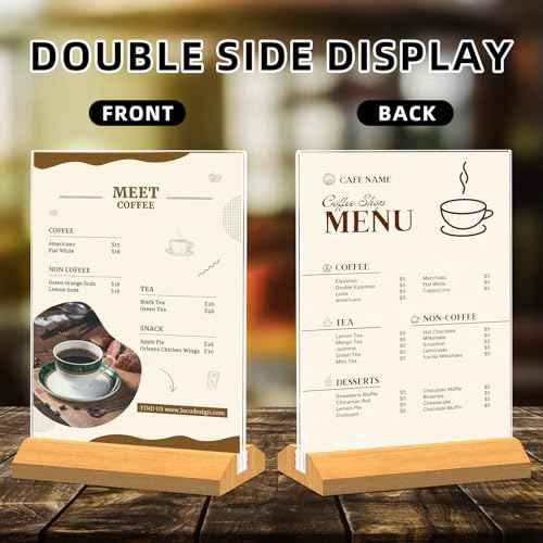 Acrylic Sign Holder 8.5 x 11 Inch 3 Pack, Wood Base Paper Stand for Menu Flyer Display, Table Top Clear Plastic Picture Frame for Stores, Restaurants, Hotels, Office, Farmers Market Show Fair Decor.