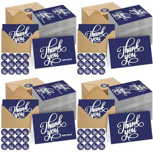 Fulmoon 200 Pack Thank You Cards with Envelopes and Matching Stickers 4x6 Blank Thank You Cards Bulk for Wedding Small Business Baby Bridal Shower(Blue)