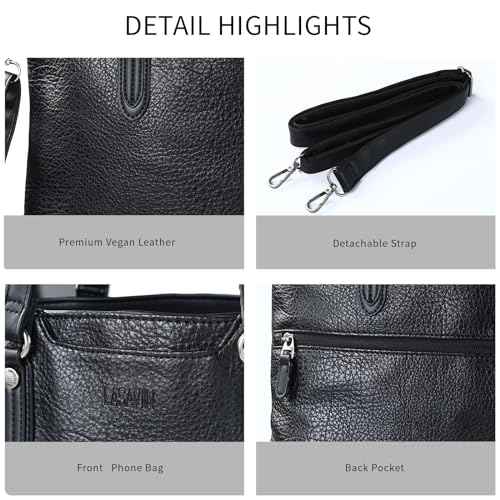 Lassviin Laptop Tote Bag, Leather Work Tote for Computer Bag Waterproof Lightweight Shoulder Bag Purse Handbag Crossbody Bag