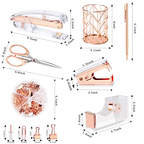 Famassi Rose Gold Desk Organizer Set with Stapler, Tape Holder, Pens & Clips