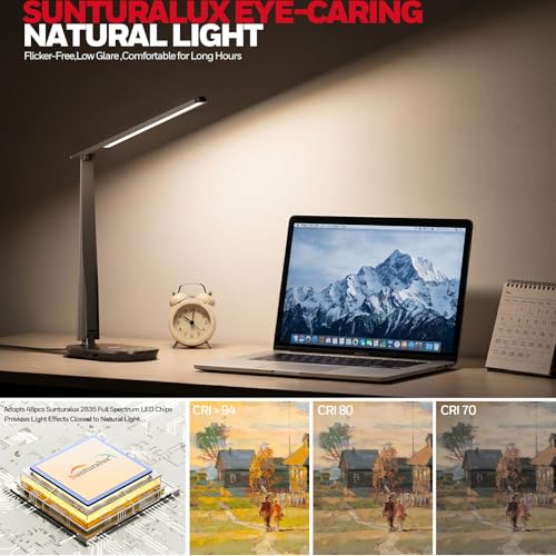 Honeywell LED Desk Lamp for Home Office, Eye-Caring Dimmable Reading Light - Black