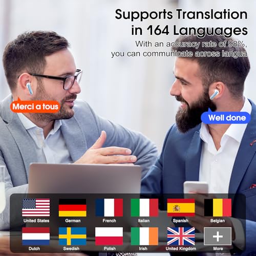 Ai Translation Earbuds Real Time, Translator Earbuds with 6 Translation Modes/164 Languages,No Subscription Required Translatior Headphones,48H Audifonos Traductores Ingl?s Espa?ol, Blue