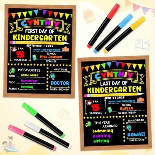 First Day of School Sign - Double-Sided Chalkboard for Kids with 6 Chalk Markers, 14x11 Inches