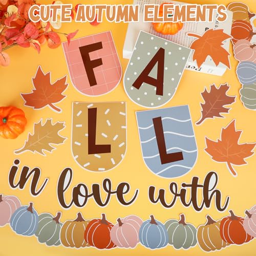 Orange 43pcs Fall Classroom Bulletin Board Decorations Set Autumn Boho with Maple Leaves Pumpkin