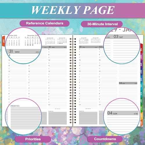 2026 Appointment Book & Planner - 2026 Daily Hourly Planner, JAN 2026 - DEC 2026, 9" x 11", 2026 Weekly Appointment Book, 2026 Planners with 30-Minute Interval, Pocket, Colorful Tabs - Oil Painting