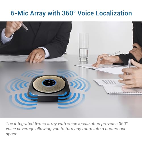 VTech VCS601-2 Bluetooth Conference Speakerphone - 360¡Æ Premium Voice Pickup with 6 Microphones, Smart NFC Connect, 24H Call Time with HD Audio, Reverse Charging USB C, Voice Assistant, Home Office