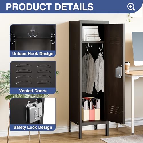 Metal Storage Locker, Lockable Employees Locker with Door, 55" Height