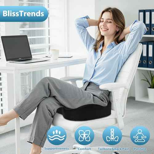 BlissTrends Seat Cushion,5.2in Thick Memory Foam Cushions for Office Chair, Car Seat, Airplane, Relieving Pressure Tailbone Sciatica Back Pain for Long Sitting Office Workers, Car Drivers Black