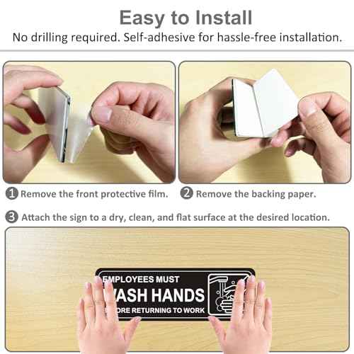 (4 Pack) Self-adhesive Employees Must Wash Hands Sign, 9" x 3" Durable Acrylic Hand Washing Signs with Symbols, for Business, Restaurant, Salons, Hotel, Motel, Rest Stops, Public Restrooms