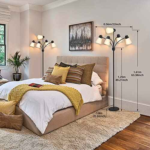 FOLKSMATE LED Floor Lamp, Medusa Multi Head Modern Tall, Rustic Adjustable Gooseneck Reading Standing Light for Living/Kids Room, Bedroom, Black