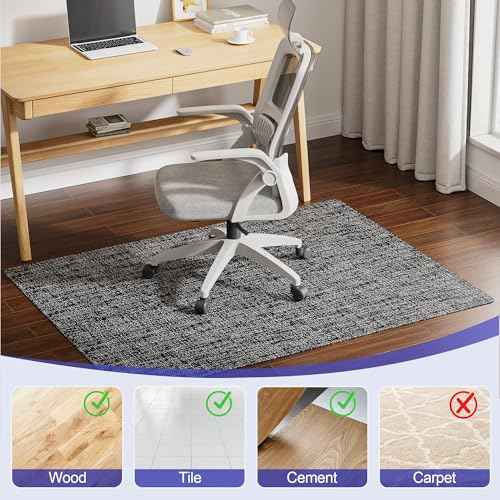 Delamu Office Chair Mat for Hardwood Floor, Non-Slip PVC Woven Computer Desk Chair Mat, 45"¡¿53" Heavy Duty Hard Floor Protector for Rolling Chairs, Black & White, Not for Carpet