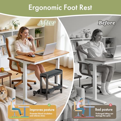 Atoping Double Step Foot Rest Under Desk, 4-Height Black Ergonomic Footrest