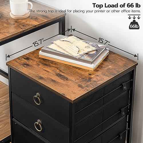 HOOBRO 3-Drawer Mobile File Cabinet, Vertical Filing Cabinet, Under Desk Storage Drawers for Home Office, Rolling Printer Stand, A4/Letter-Sized, Nonwovens Drawer, Rustic Brown and Black BFK30WJ01