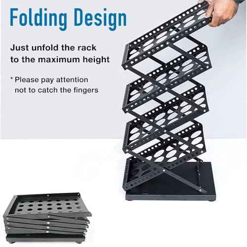 Japard Folding Magazine Stand Rack Literature Catalog Brochure Holder Display Stand 4 Pockets Foldable Portable for Office Tradeshow Exhibition Black