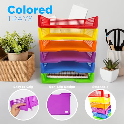 6-Pack Colorful Plastic Turn-In Trays for Teachers, Classroom & Office Organization