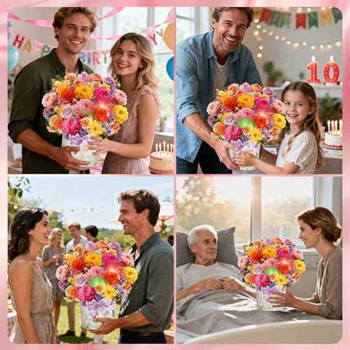 XTF2015 Birthday Cards with MUSIC & LIGHTS, Happy Birthday Card, Peony & Butterfly, 13 Inch Life Sized Forever Flower Bouquet 3D Pop Up Music Cards for Mom Daughter Women Wife