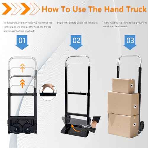SST Folding Hand Truck with Wheels, 220 LB Capacity Portable Dolly Cart, Utility Cart with Adjustable Handle, Collapsible Dolly for Moving Travel Shopping Airport Office