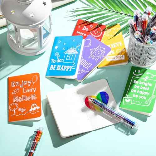 Fulmoon 30 Sets Mini Colorful Inspirational Notebooks for Students with 6 in 1 Multicolor Retractable Ballpoint Pens Happiness Motivational Notepads Journals for Students Class School Prizes Gift Bulk